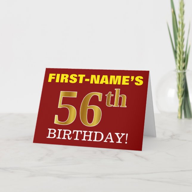 Red, Imitation Gold "56th BIRTHDAY" Birthday Card (Front)