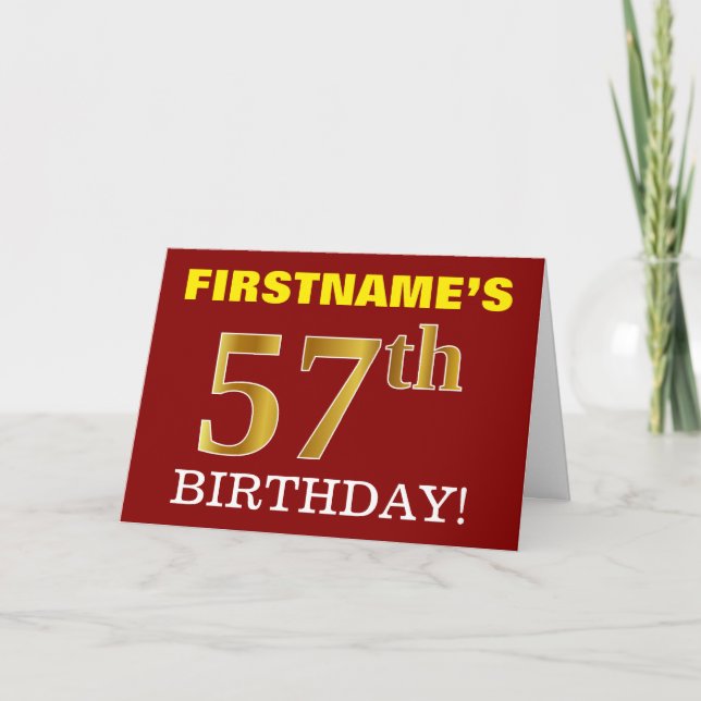 Red, Imitation Gold "57th BIRTHDAY" Birthday Card (Front)