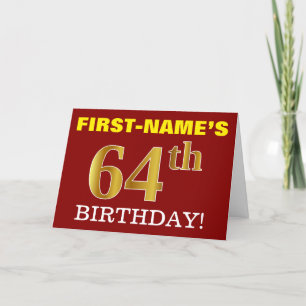 Red, Imitation Gold "64th BIRTHDAY" Birthday Card