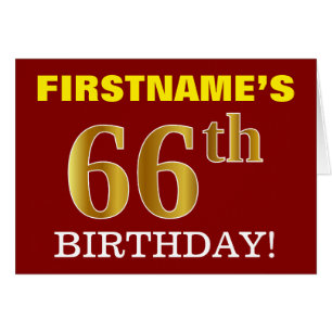 Red, Imitation Gold "66th BIRTHDAY" Birthday Card