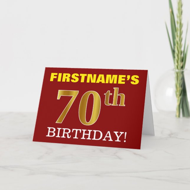 Red, Imitation Gold "70th BIRTHDAY" Birthday Card (Front)