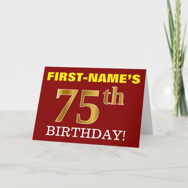 Red, Imitation Gold "75th BIRTHDAY" Birthday Card (Front)