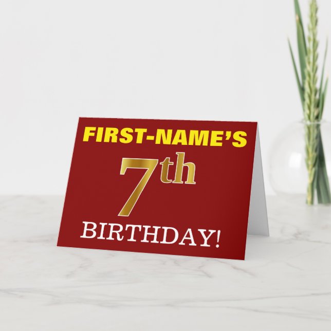 Red, Imitation Gold "7th BIRTHDAY" Birthday Card (Front)