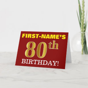 Red, Imitation Gold "80th BIRTHDAY" Birthday Card