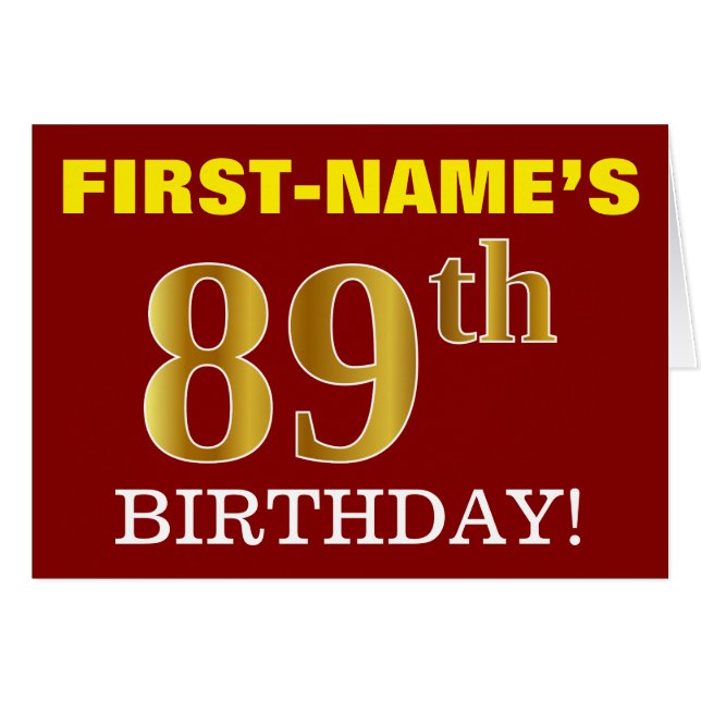 Red, Imitation Gold "89th BIRTHDAY" Birthday Card (Front Horizontal)