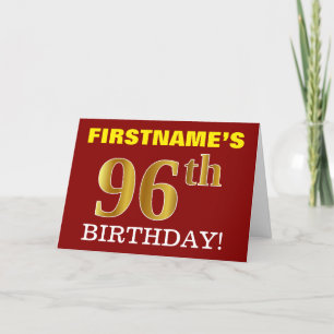 Red, Imitation Gold "96th BIRTHDAY" Birthday Card