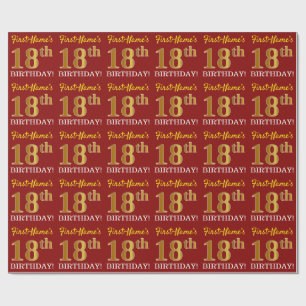 Red, Imitation Gold Look "18th BIRTHDAY" Wrapping Paper
