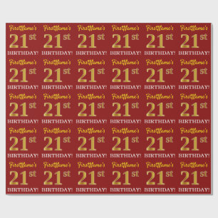 Red, Imitation Gold Look "21st BIRTHDAY" Wrapping Paper