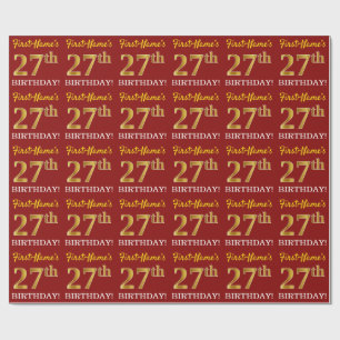 Red, Imitation Gold Look "27th BIRTHDAY" Wrapping Paper