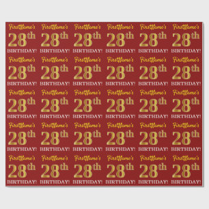 Red, Imitation Gold Look "28th BIRTHDAY" Wrapping Paper
