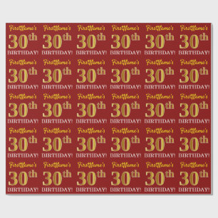 Red, Imitation Gold Look "30th BIRTHDAY" Wrapping Paper