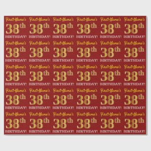Red, Imitation Gold Look "38th BIRTHDAY" Wrapping Paper