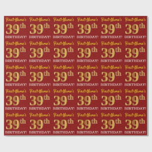 Red, Imitation Gold Look "39th BIRTHDAY" Wrapping Paper