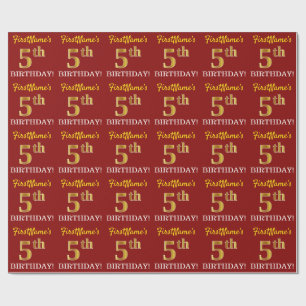 Red, Imitation Gold Look "5th BIRTHDAY" Wrapping Paper