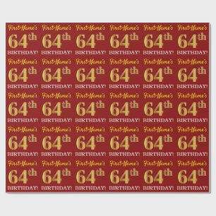 Red, Imitation Gold Look "64th BIRTHDAY" Wrapping Paper