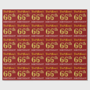 Red, Imitation Gold Look "66th BIRTHDAY" Wrapping Paper