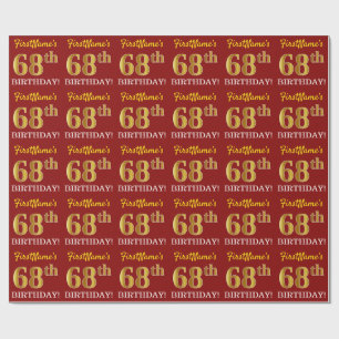 Red, Imitation Gold Look "68th BIRTHDAY" Wrapping Paper