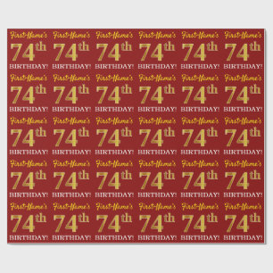 Red, Imitation Gold Look "74th BIRTHDAY" Wrapping Paper