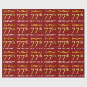 Red, Imitation Gold Look "77th BIRTHDAY" Wrapping Paper