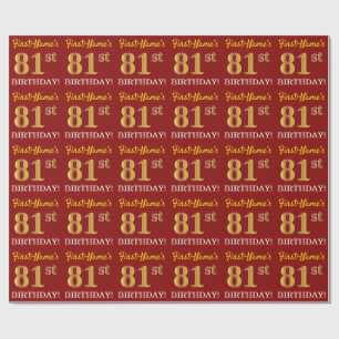 Red, Imitation Gold Look "81st BIRTHDAY" Wrapping Paper