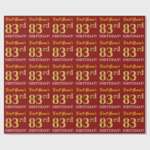 Red, Imitation Gold Look "83rd BIRTHDAY" Wrapping Paper