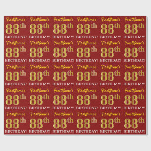 Red, Imitation Gold Look "88th BIRTHDAY" Wrapping Paper