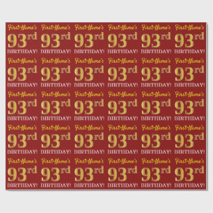 Red, Imitation Gold Look "93rd BIRTHDAY" Wrapping Paper