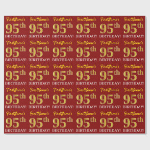 Red, Imitation Gold Look "95th BIRTHDAY" Wrapping Paper