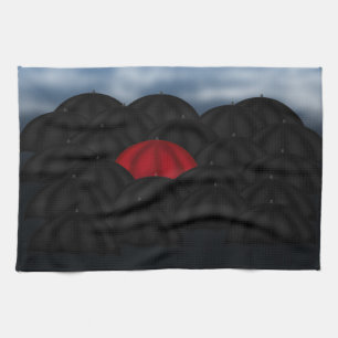 Red in a Black Sea of Umbrellas Tea Towel