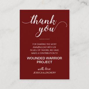 Red In Lieu Of Favours Charity Donation Wedding Place Card