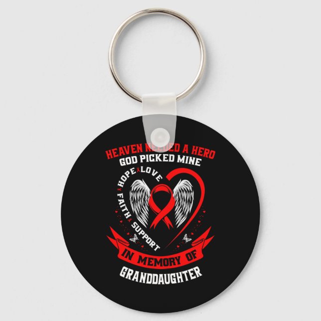 Red In Memory Of Granddaughter Heart Disease Aware Key Ring (Front)