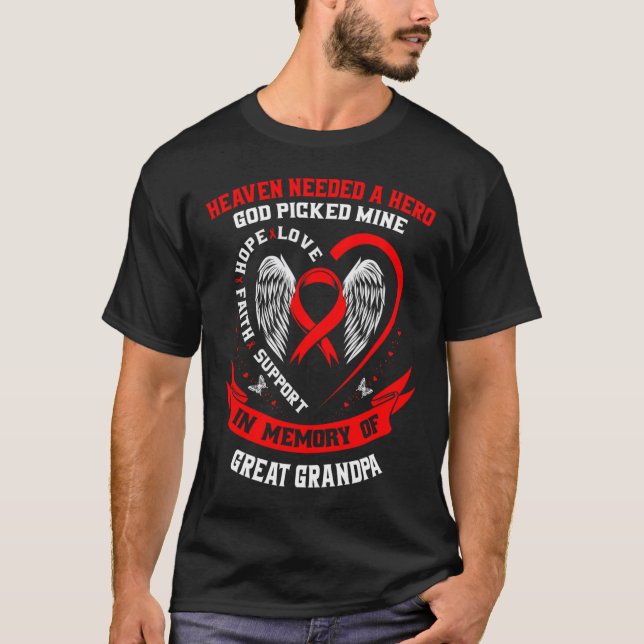 Red In Memory Of Great Grandpa Heart Disease Aware T-Shirt (Front)