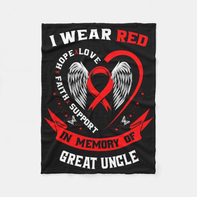 Red In Memory Of Great Uncle Heart Disease Awarene Fleece Blanket (Front)