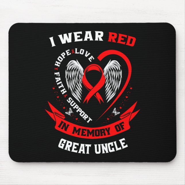 Red In Memory Of Great Uncle Heart Disease Awarene Mouse Mat (Front)