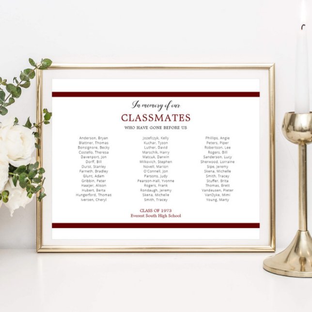 Red In Memory Of Our Classmates School Reunion Poster (Creator Uploaded)