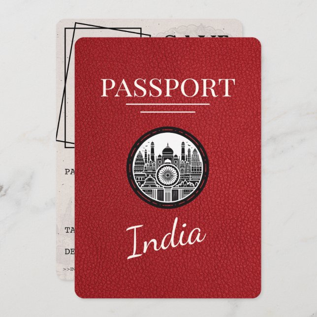 Red India Passport Save The Date (Front/Back)