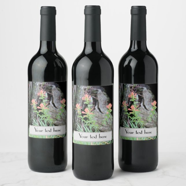Red Indian Paintbrush Flowers in the Forest Wine Label (Bottles)