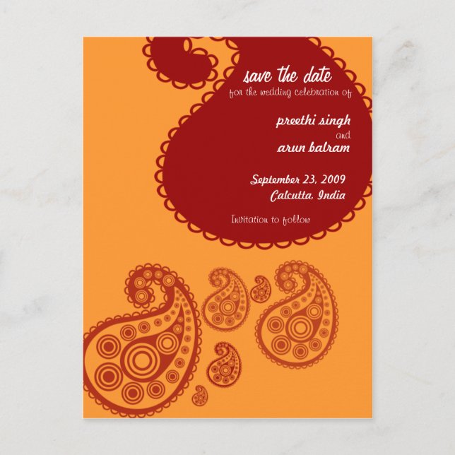 Red Indian Save the Date Announcement Postcard (Front)