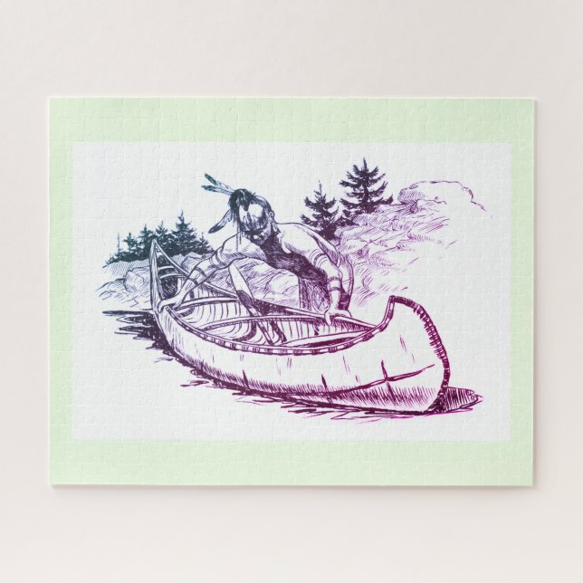 Red Indian with canoe Jigsaw Puzzle (Horizontal)