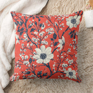 Red Indigo Folk Winter Floral Snow Pattern Cushion