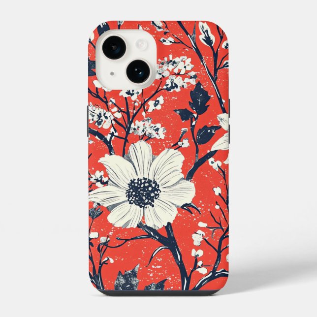 Red Indigo Folk Winter Floral Snow Pattern iPhone Case (Back)