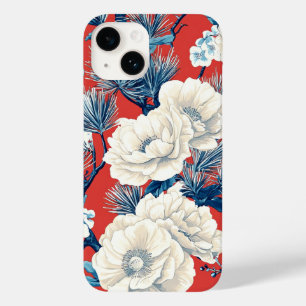 Red Indigo Peony Plum Blossom Pattern Case-Mate iPhone 14 Case