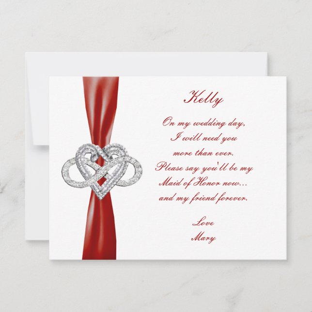 Red Infinity Heart Maid Of Honour Card (Front)