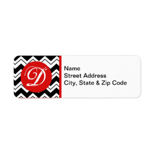Red Initial Monogram Black & White Zizzag Chevron