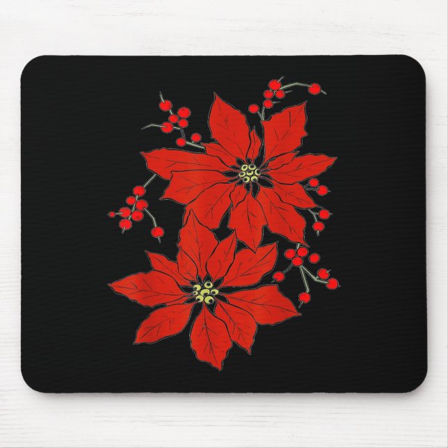 Red Insettia Happy Merry Christmas  Mouse Mat (Front)