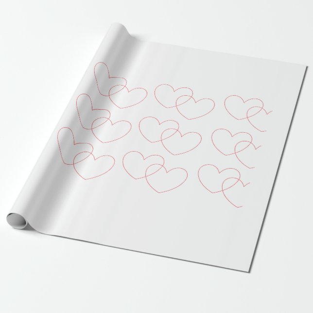 Red Interlocking Hearts Wrapping Paper (Unrolled)