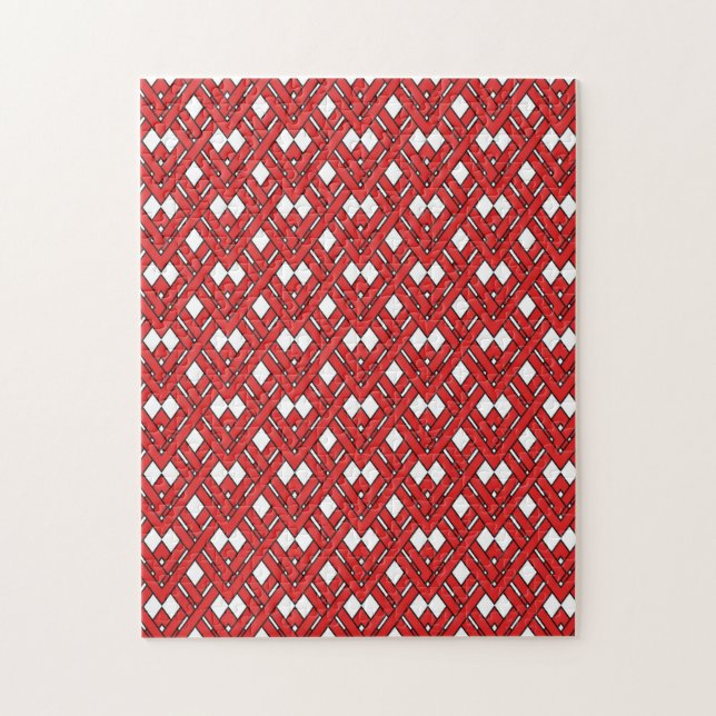Red Interlocking Rhombuses Geometric Zig Zag Lines Jigsaw Puzzle (Vertical)
