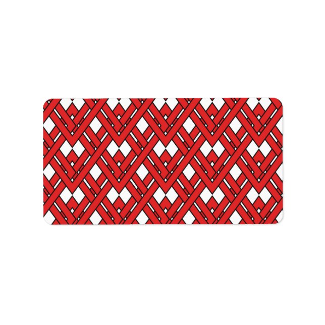 Red Interlocking Rhombuses Geometric Zig Zag Lines Label (Front)