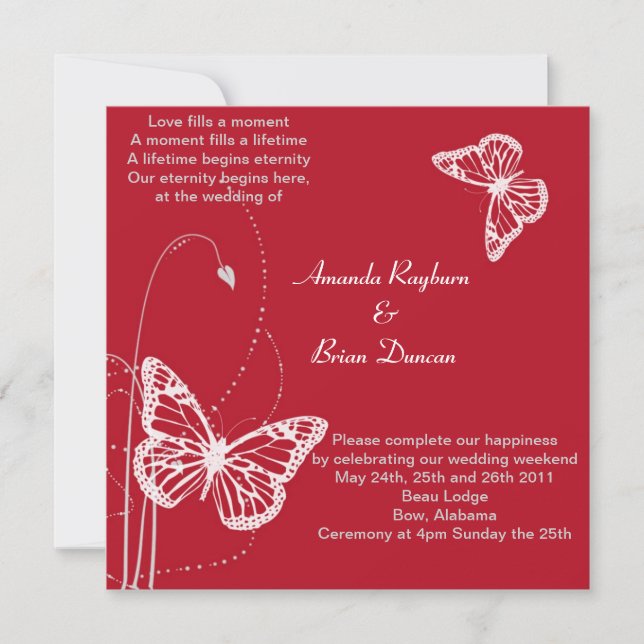 Red Invitation with White Butterflies (Front)