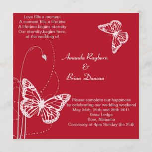 Red Invitation with White Butterflies